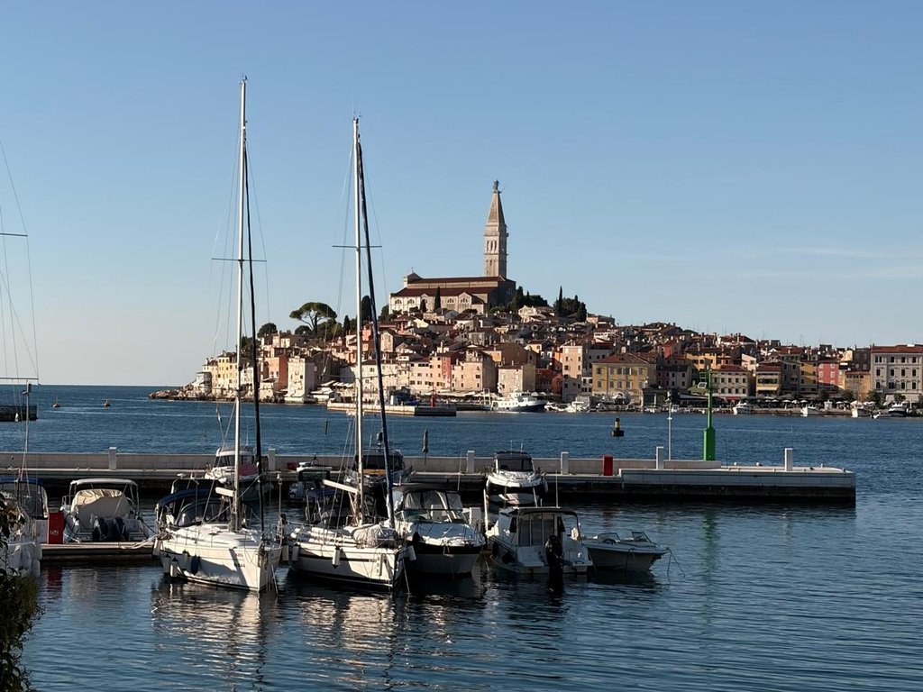 The old town of Rovinj, Croatia, seen across the harbour